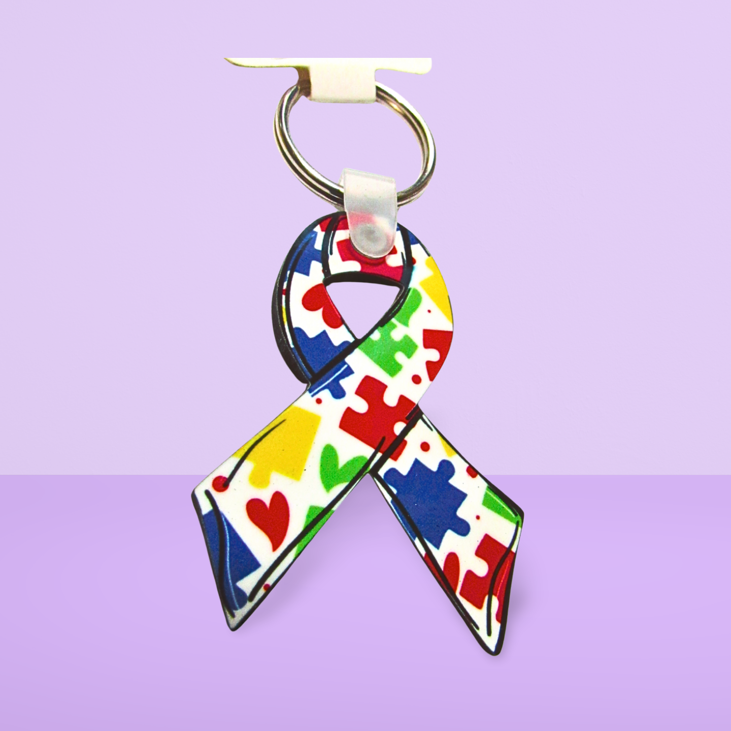 Ribbon Shaped Autism Awareness Sublimated Keychain