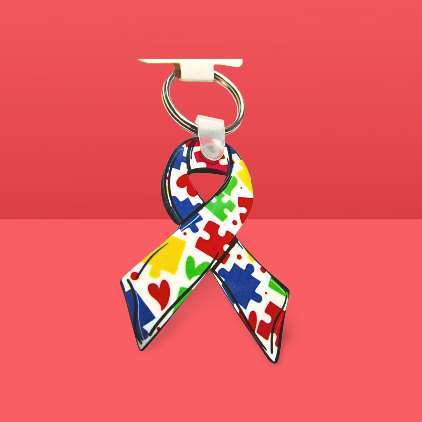 Ribbon Shaped Autism Awareness Sublimated Keychain