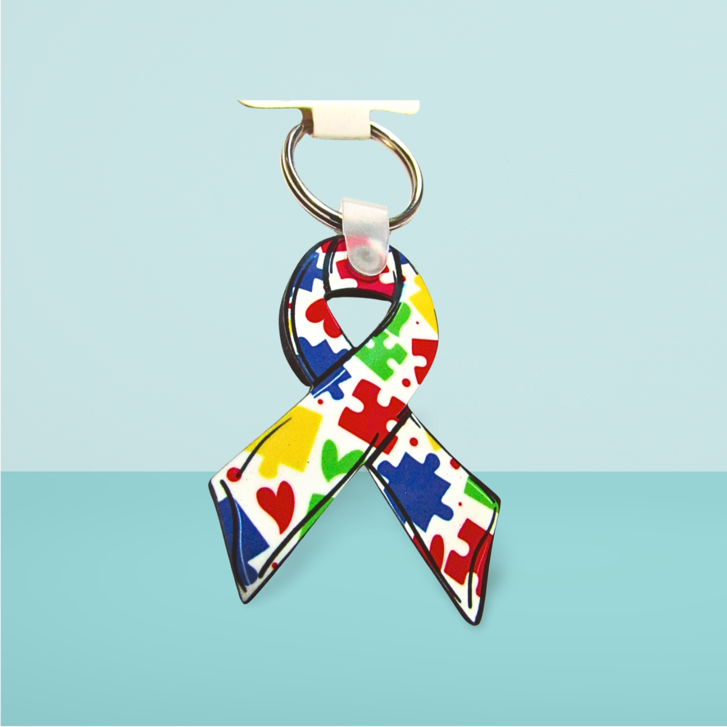 Ribbon Shaped Autism Awareness Sublimated Keychain