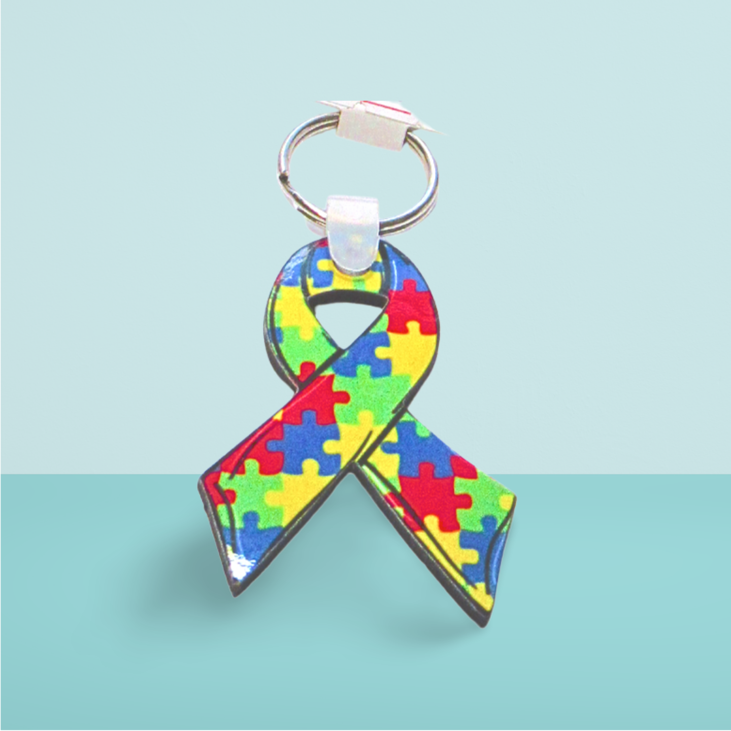 Ribbon Shaped Autism Awareness Sublimated Keychain