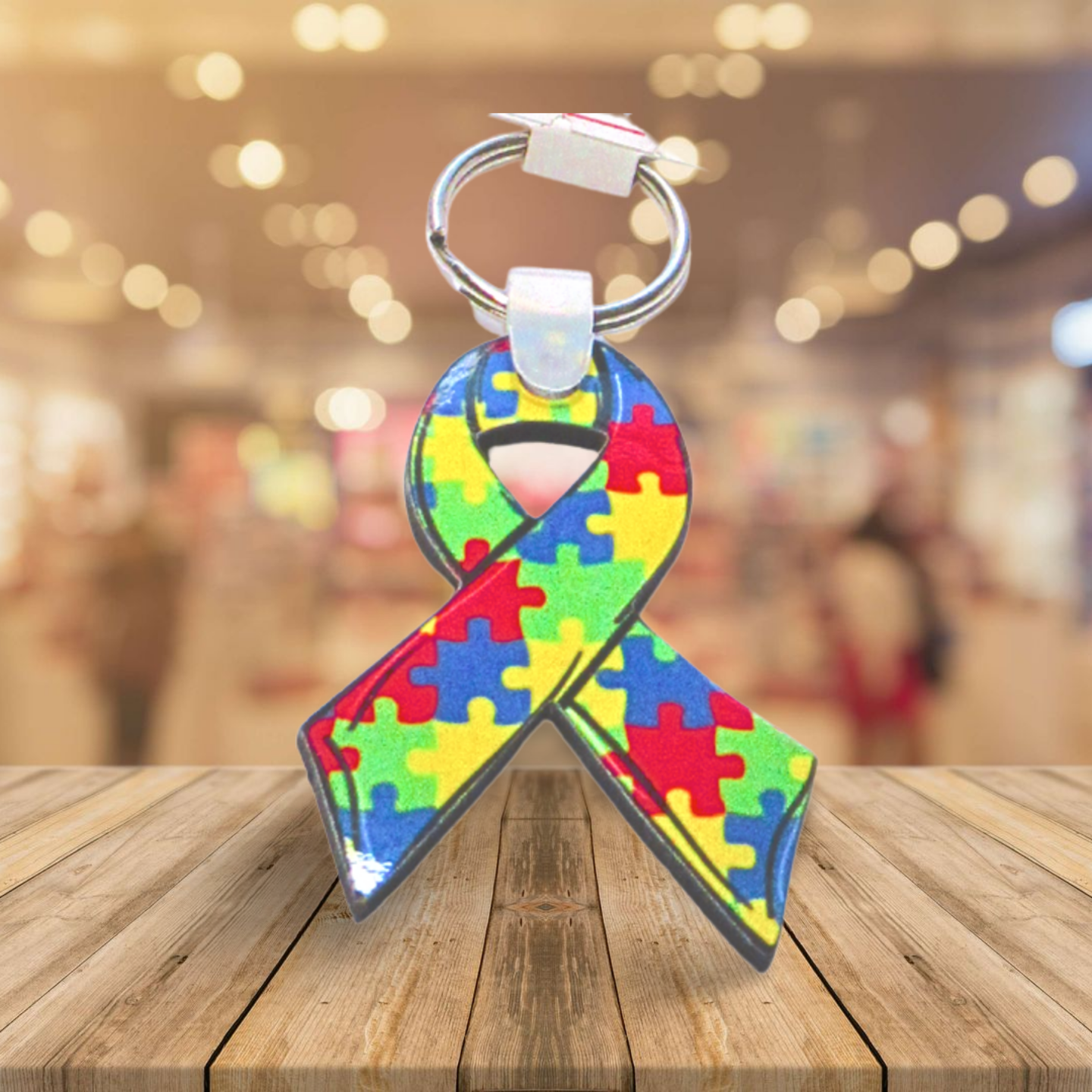 Ribbon Shaped Autism Awareness Sublimated Keychain