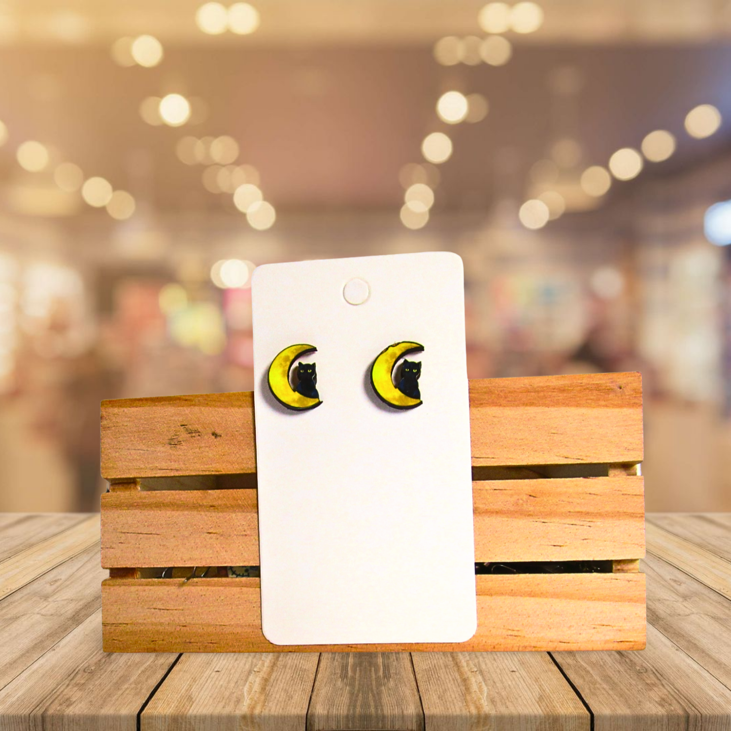 Cat On Moon Shaped Sublimated Stud Earrings