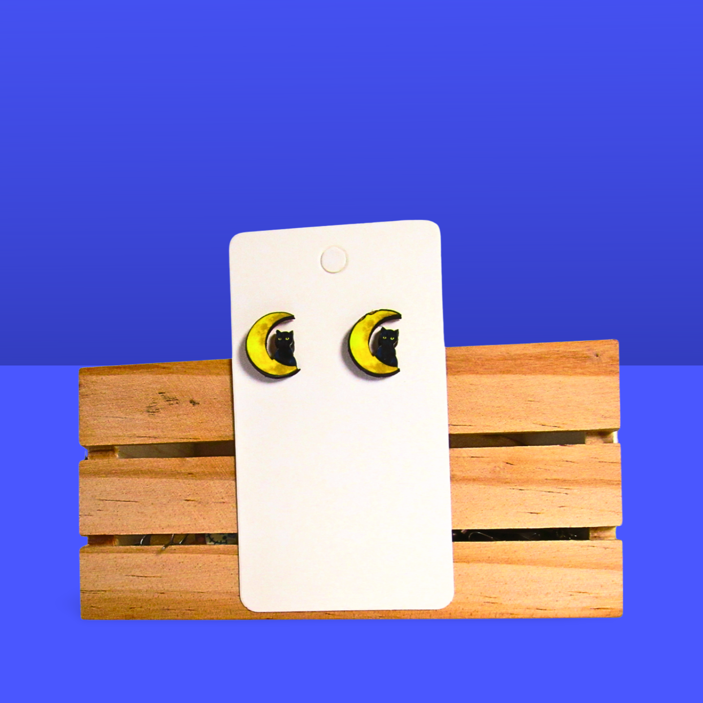 Cat On Moon Shaped Sublimated Stud Earrings