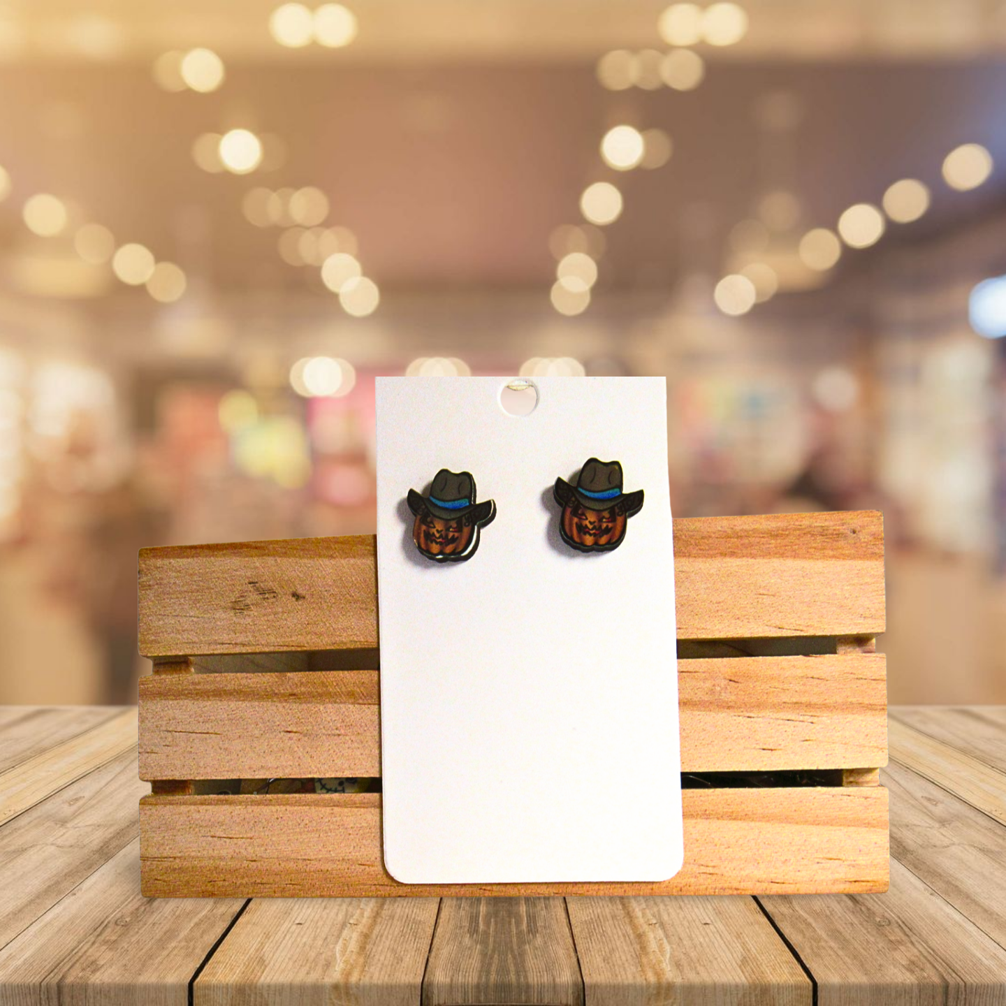 Cowboy Pumpkin Shaped Sublimated Stud Earrings