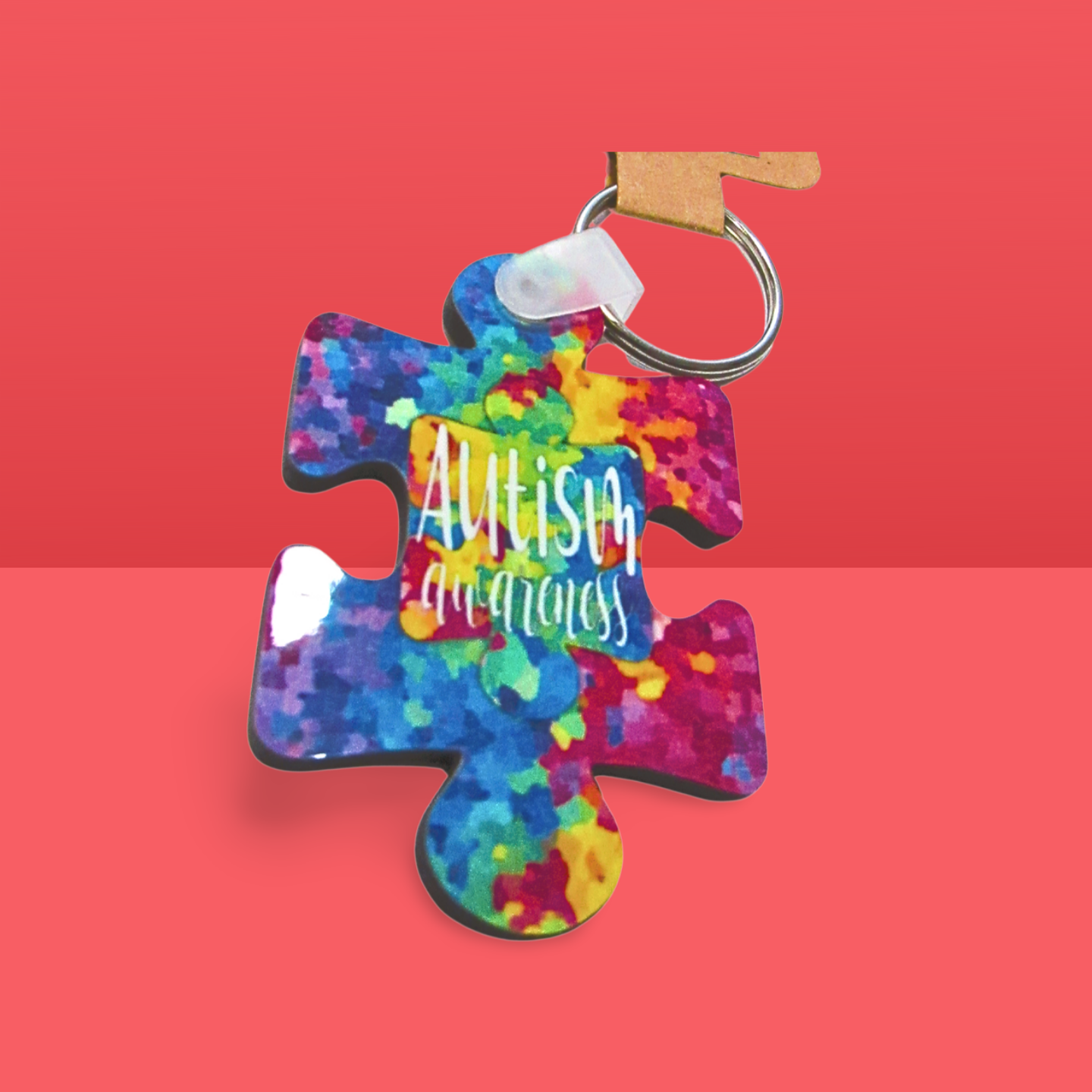 Autism Themed Puzzle Piece Shaped Sublimated Keychain