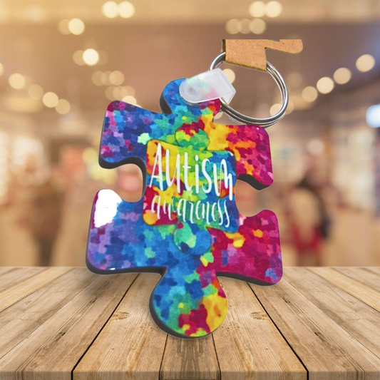 Autism Themed Puzzle Piece Shaped Sublimated Keychain