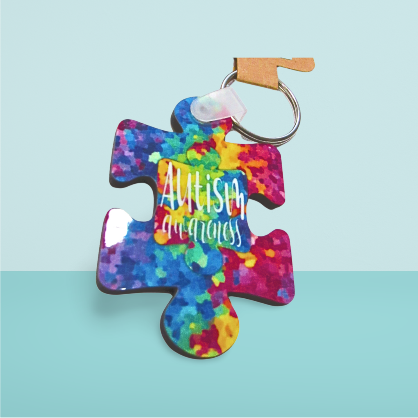 Autism Themed Puzzle Piece Shaped Sublimated Keychain