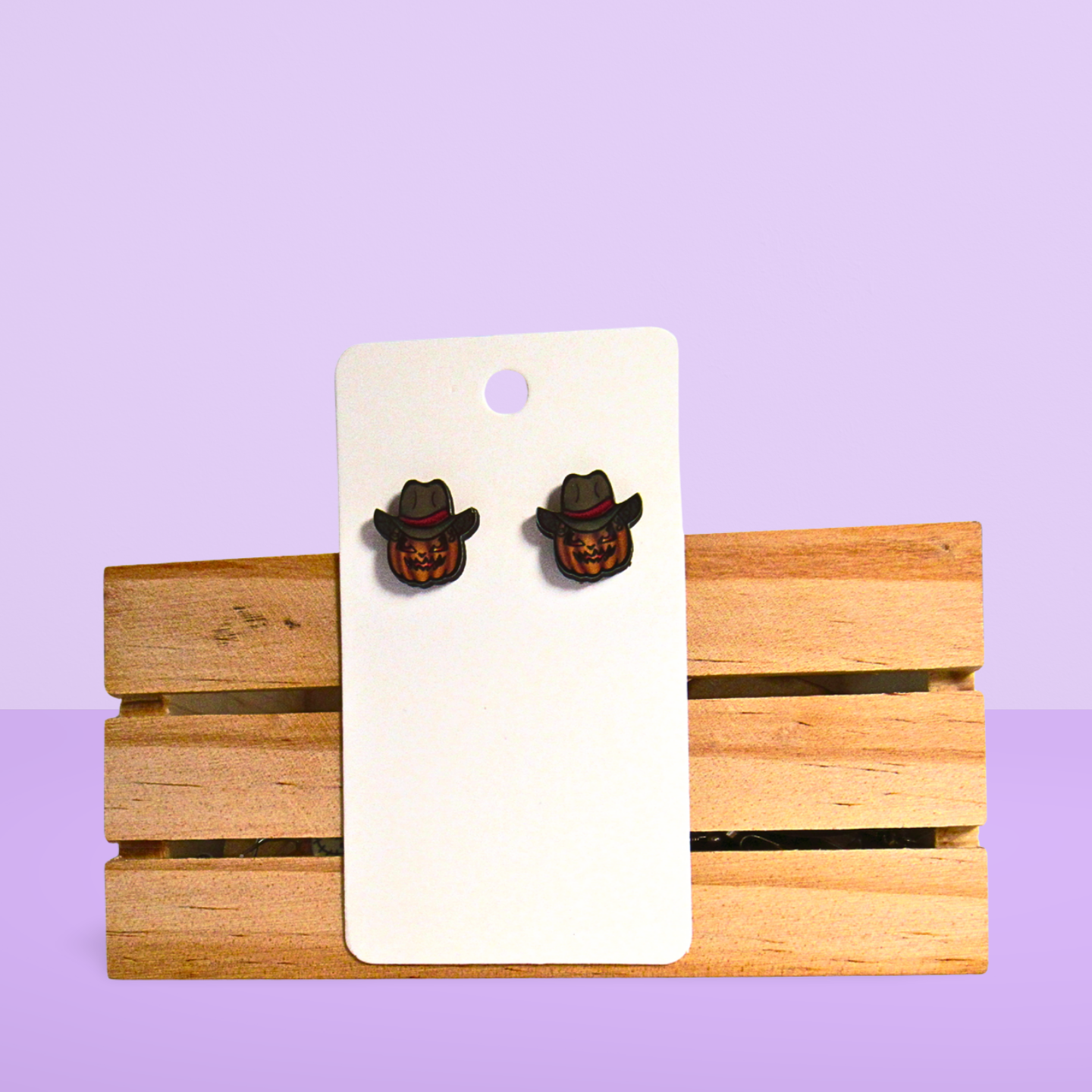 Cowboy Pumpkin Shaped Sublimated Stud Earrings