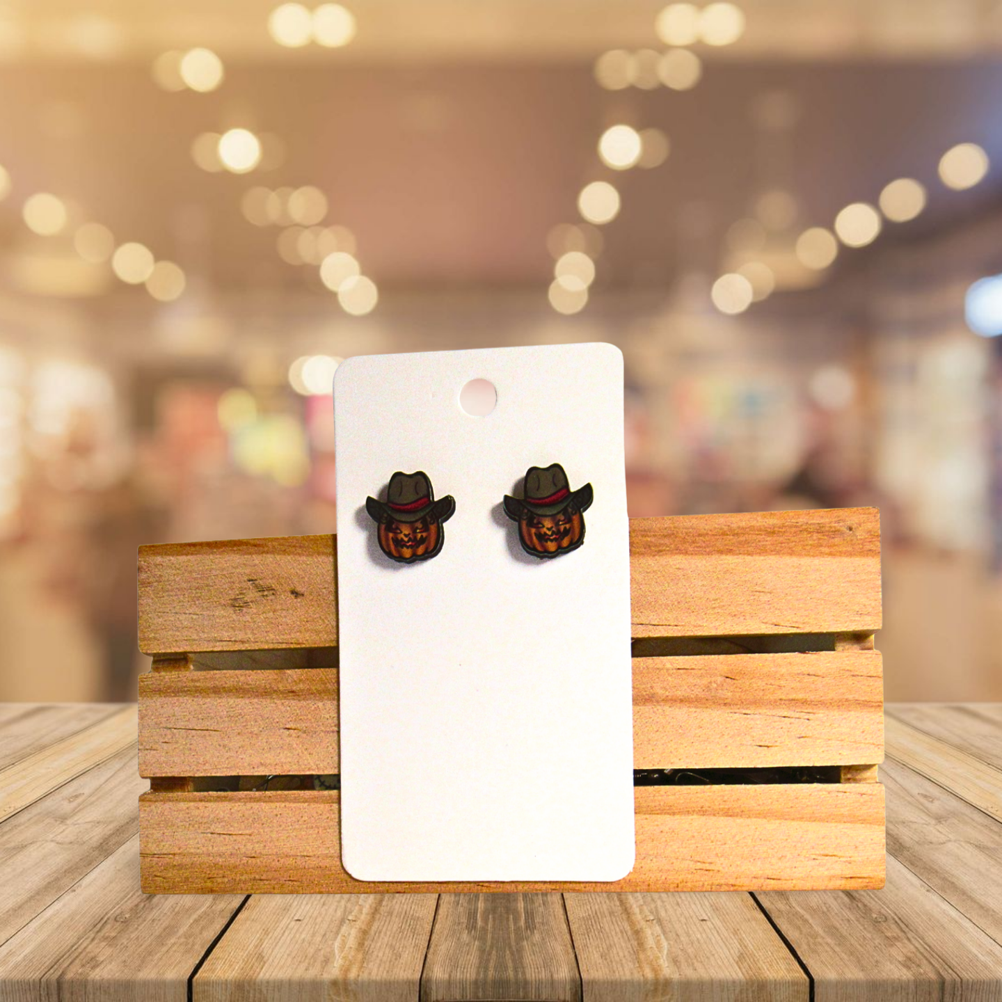 Cowboy Pumpkin Shaped Sublimated Stud Earrings