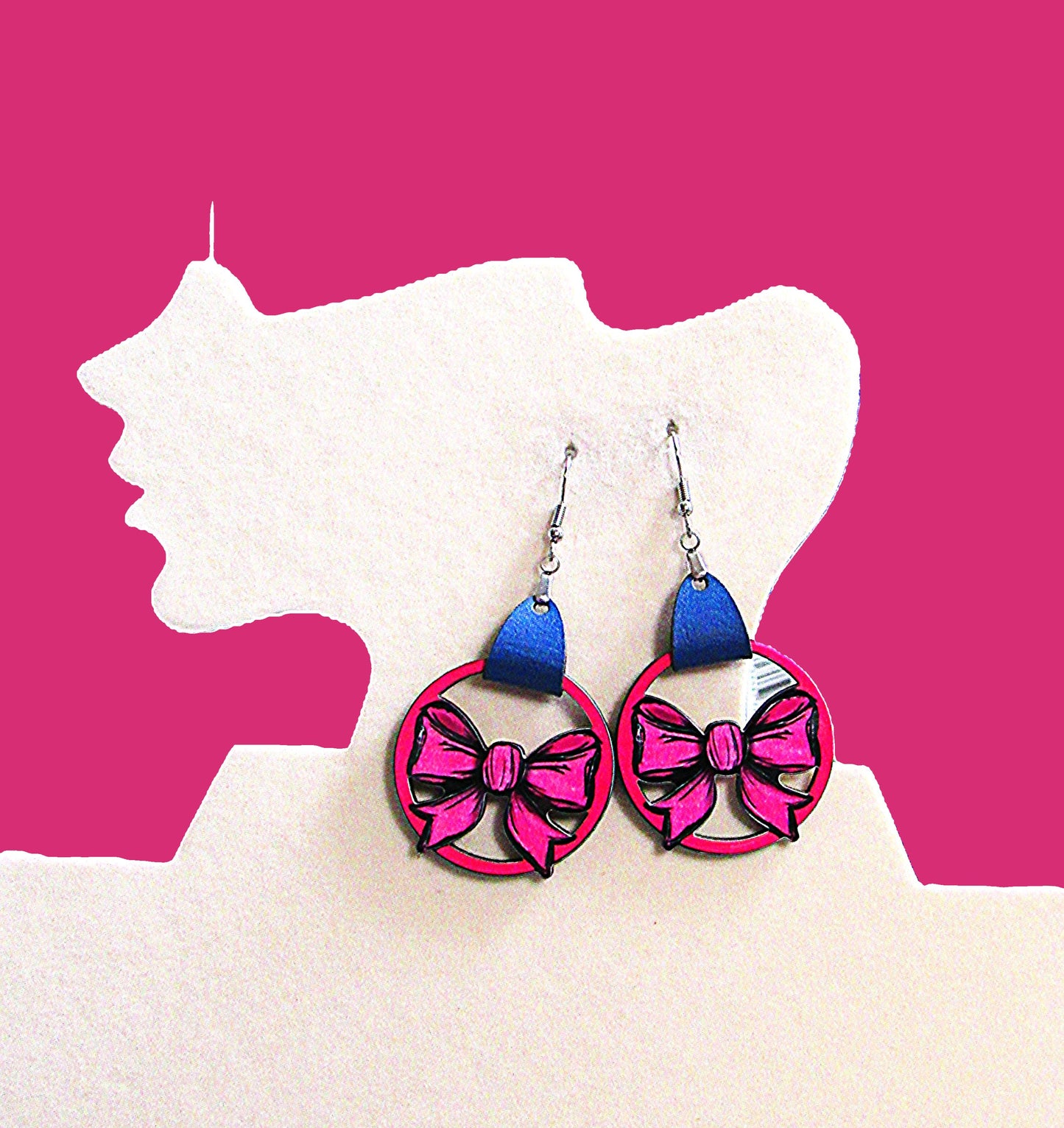 Faux Leather Bow Shaped Sublimated Earrings
