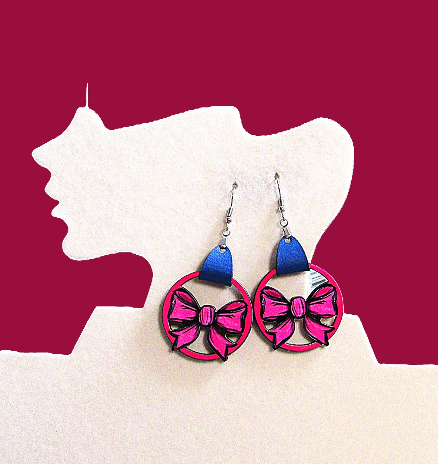 Faux Leather Bow Shaped Sublimated Earrings