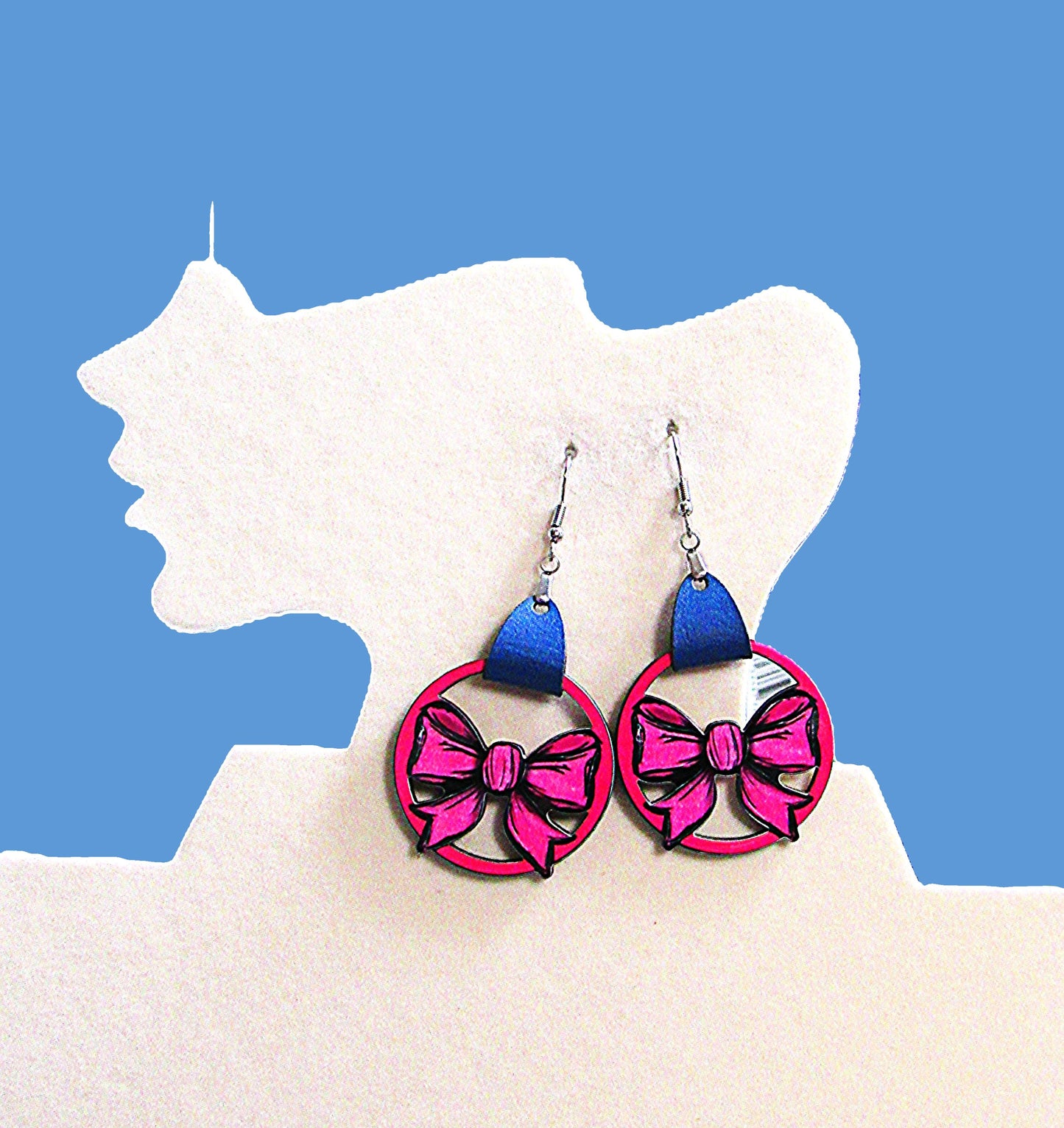 Faux Leather Bow Shaped Sublimated Earrings