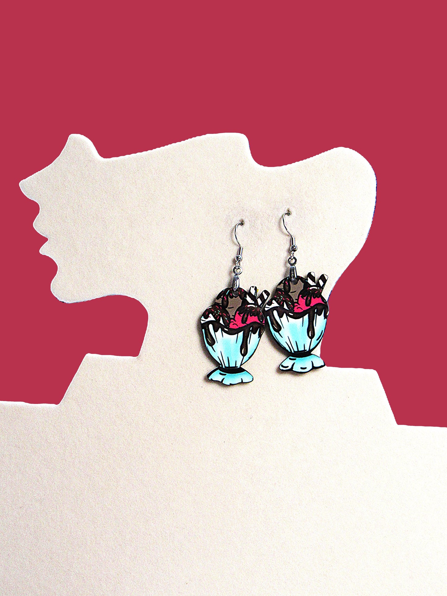 Ice Cream Sundae Shaped Sublimated Earrings