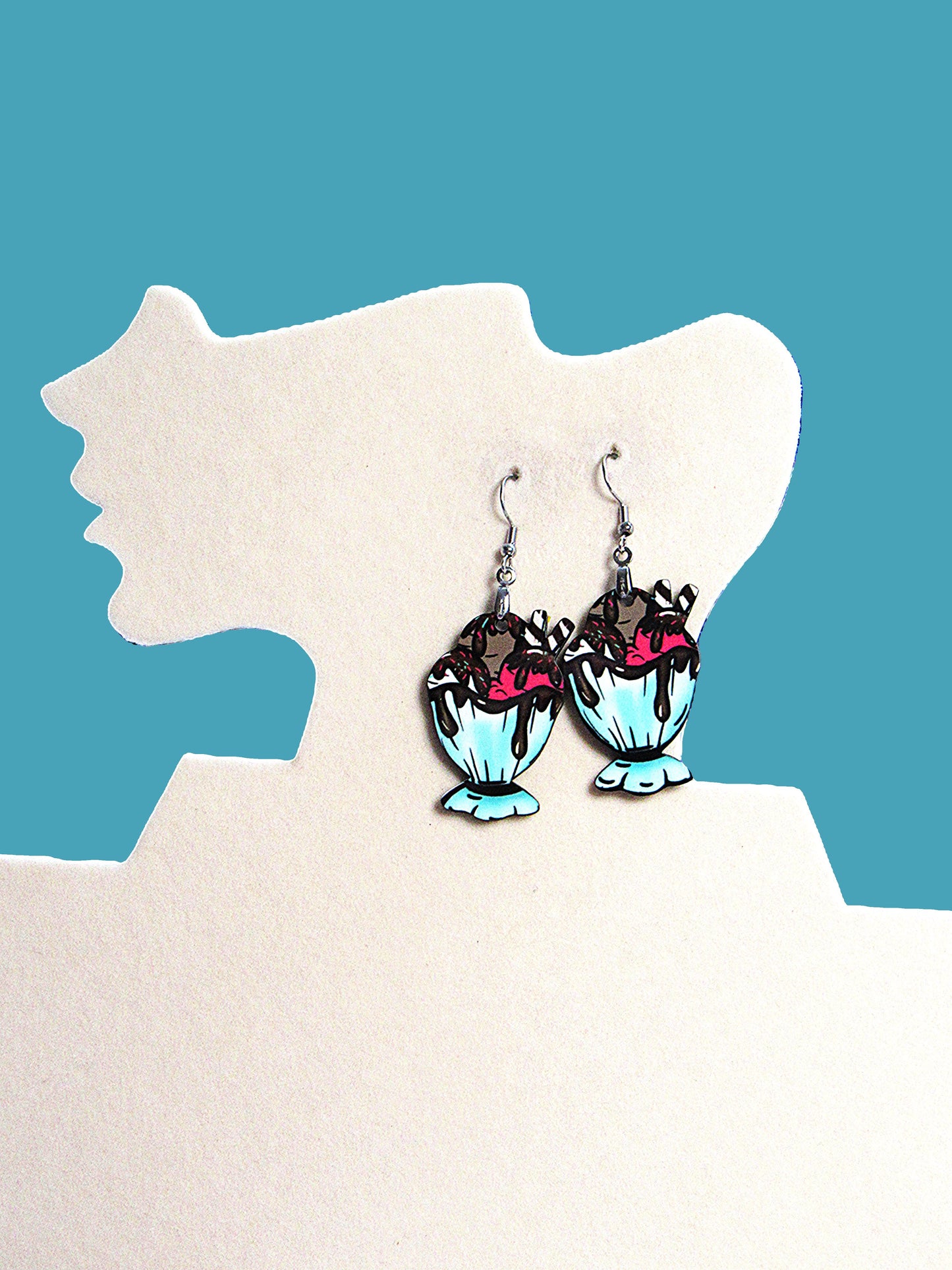 Ice Cream Sundae Shaped Sublimated Earrings