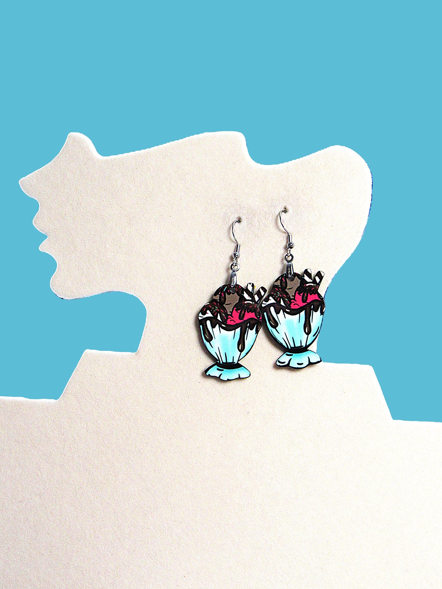 Ice Cream Sundae Shaped Sublimated Earrings