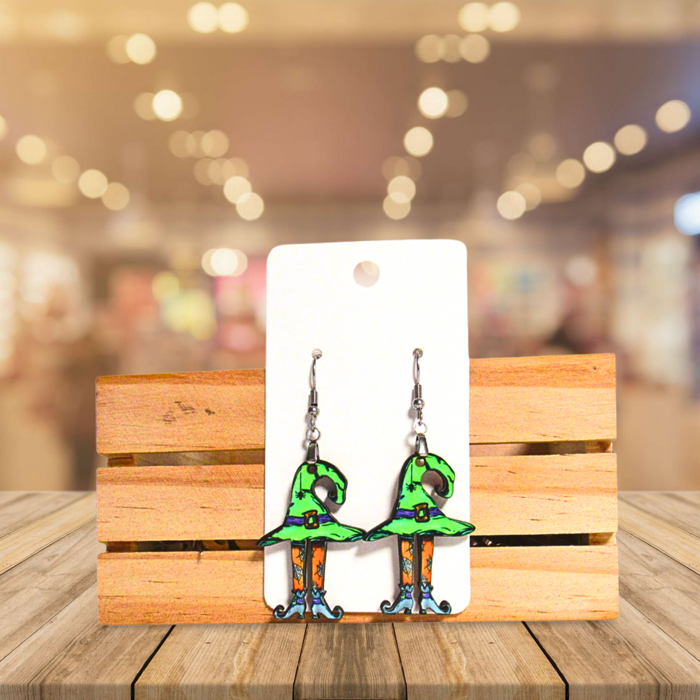 Witch Hat with Legs Shaped Sublimated Earrings 1.5 inch