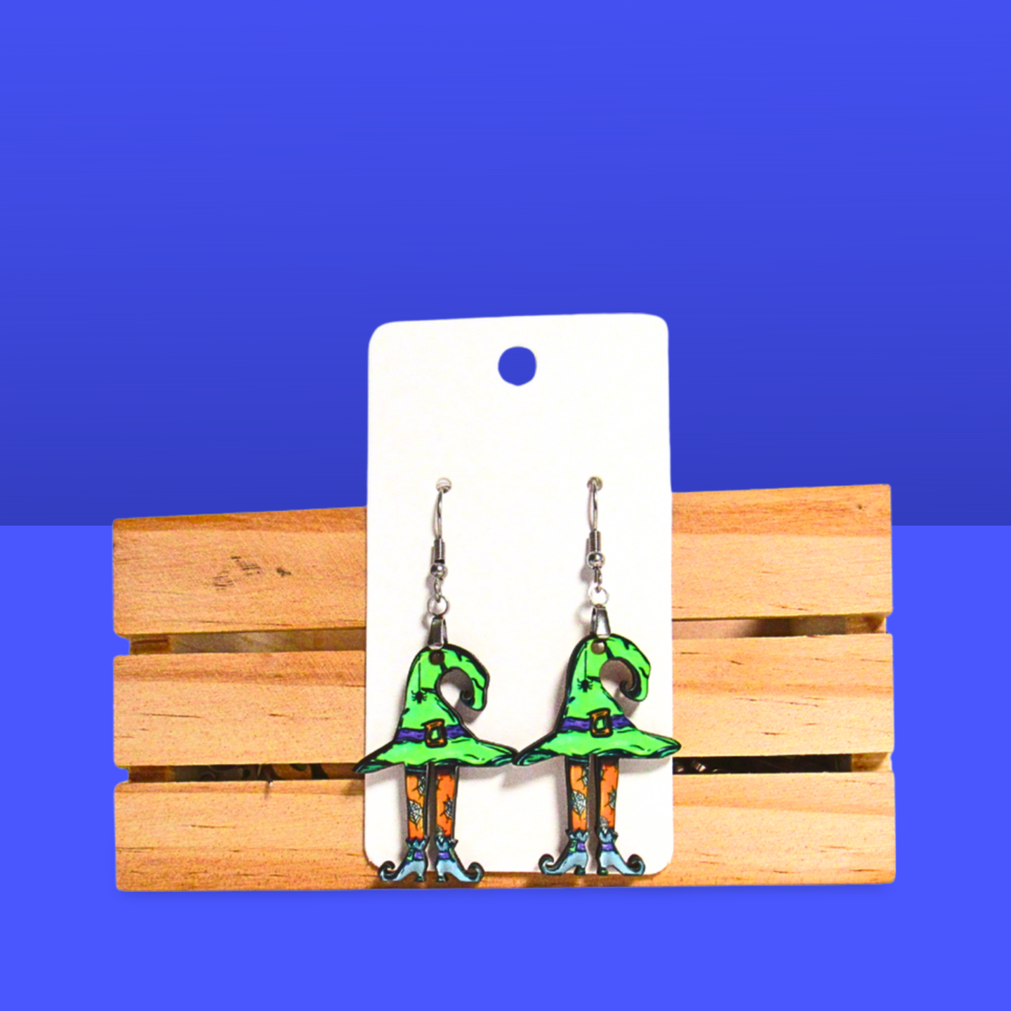 Witch Hat with Legs Shaped Sublimated Earrings 1.5 inch