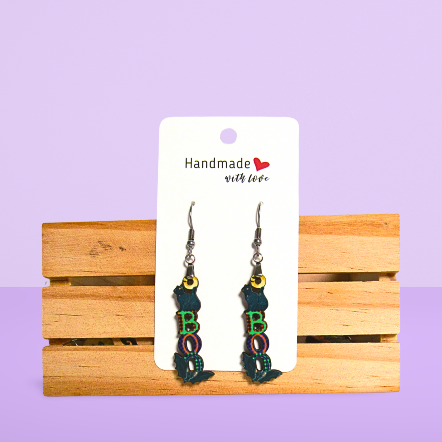 Cat Boo Shaped Sublimated Earrings 1.5 inch