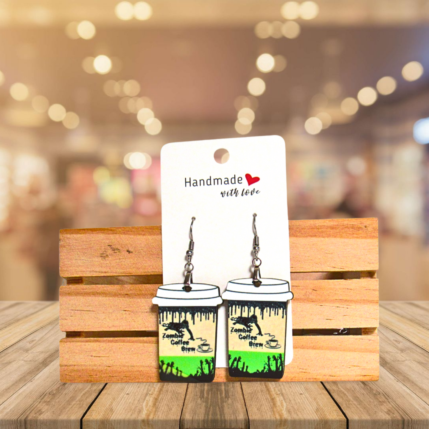 Coffee To GO Cup Shaped Sublimated Earrings 1.5 inch