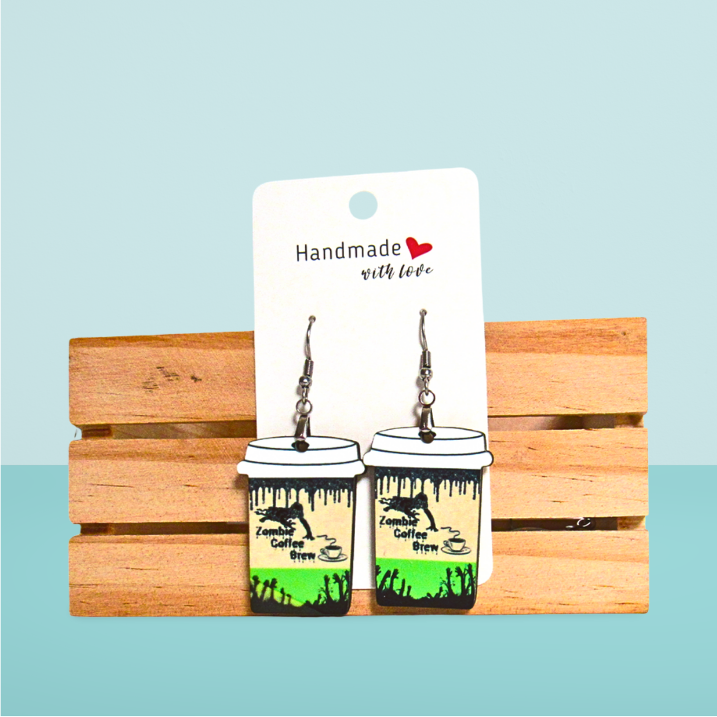 Coffee To GO Cup Shaped Sublimated Earrings 1.5 inch