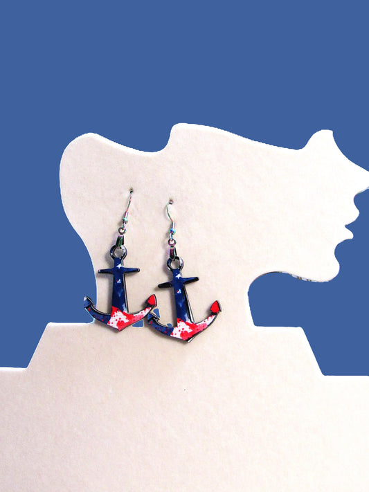 Anchor Shaped Sublimated Earrings 1.5 inch