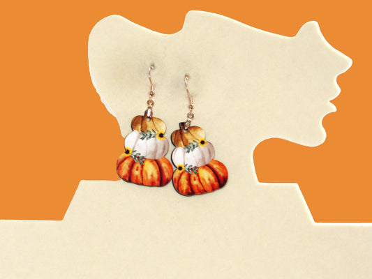 Stacked Pumpkin Sublimated Earrings 1.5 inch