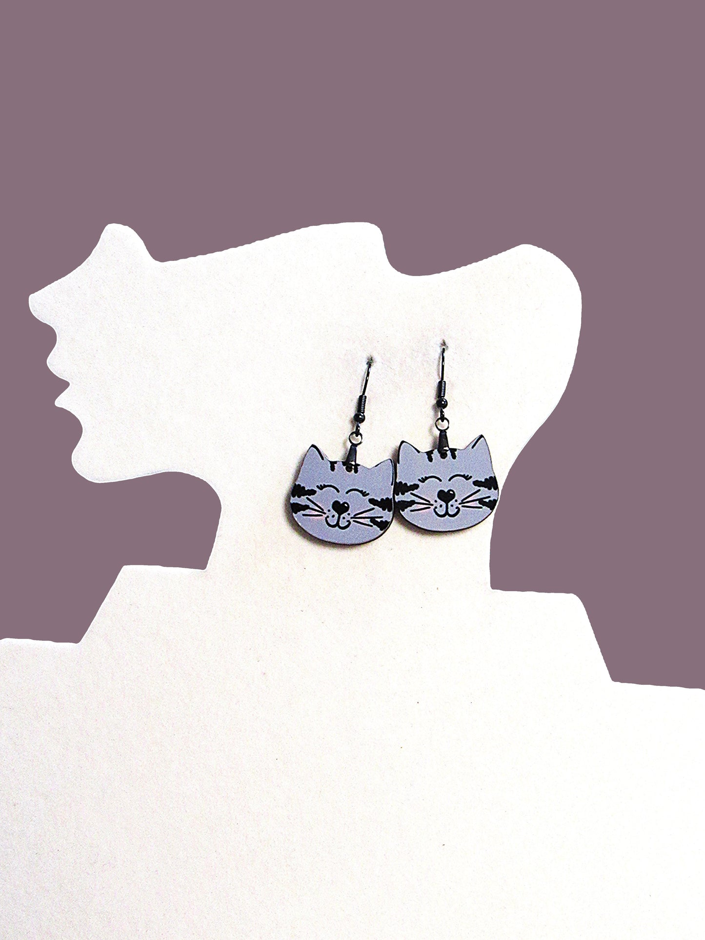 Cat Head Shaped Sublimated Earrings 1 inch
