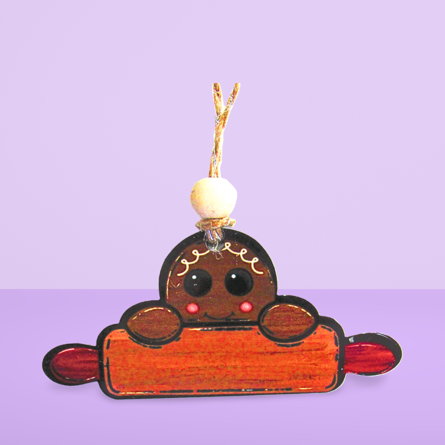 Gingerbread rolling pin shaped sublimated Ornament