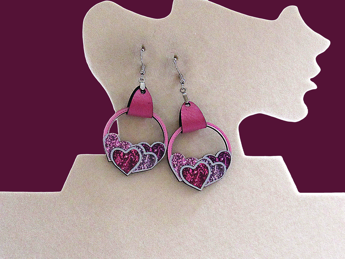 Faux Leather Heart Cluster Sublimated Earrings