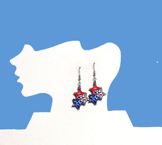 Triple Star Shaped Sublimated Earrings 1 in.