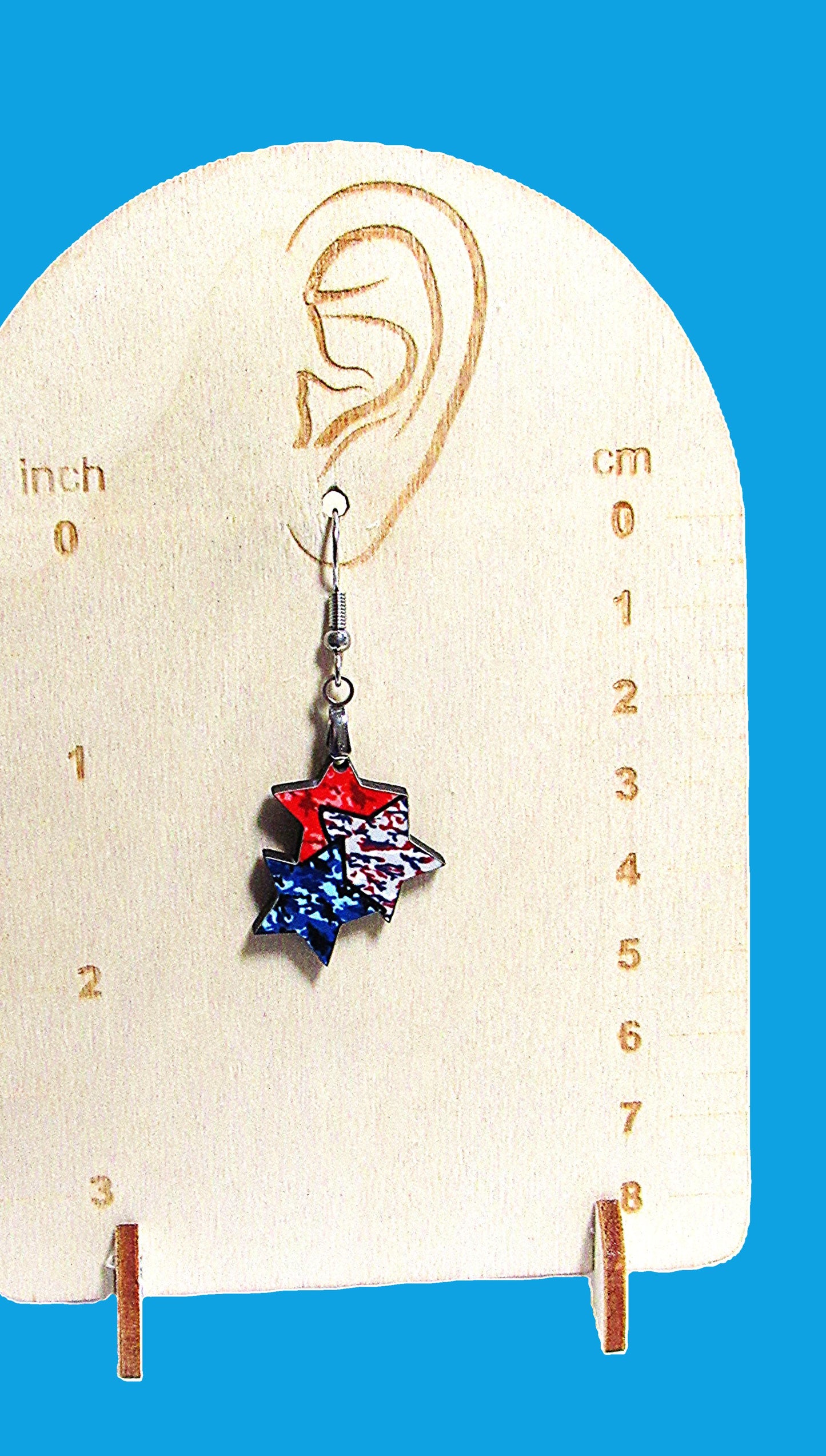 Triple Star Shaped Sublimated Earrings 1 in.