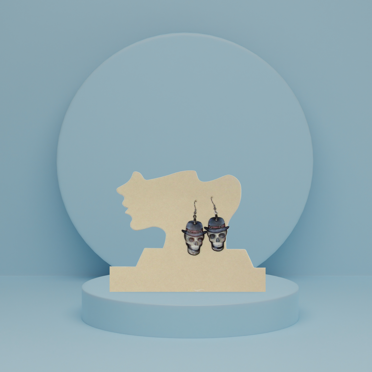 Skull with Hat Shaped Sublimated Earrings 1.5 inch