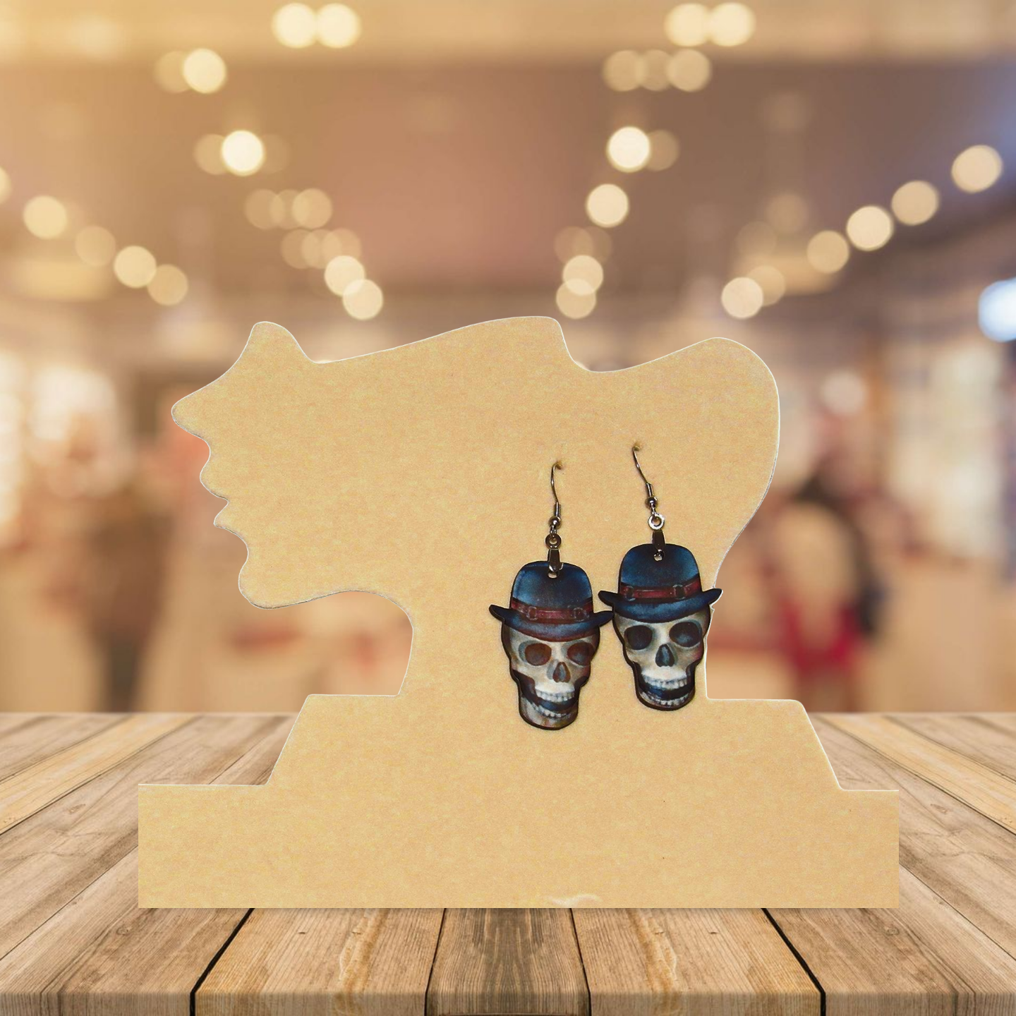 Skull with Hat Shaped Sublimated Earrings 1.5 inch