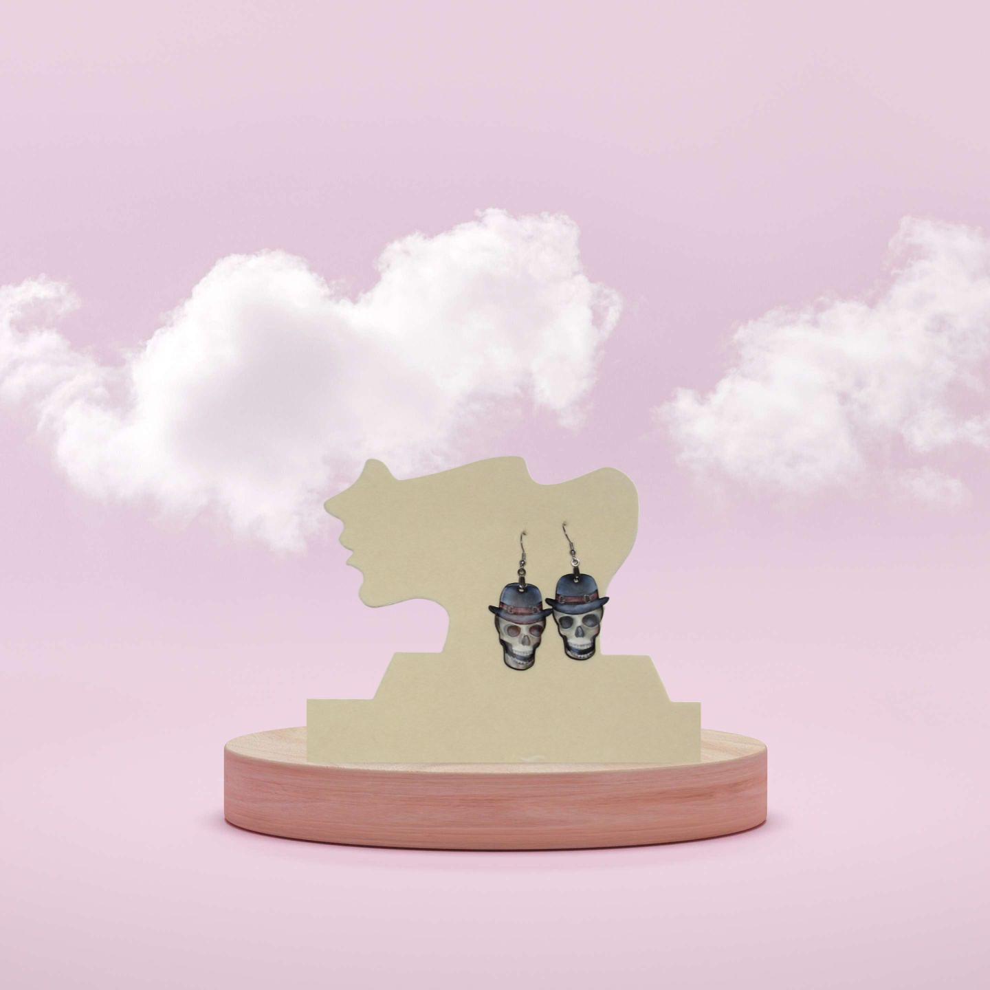 Skull with Hat Shaped Sublimated Earrings 1.5 inch