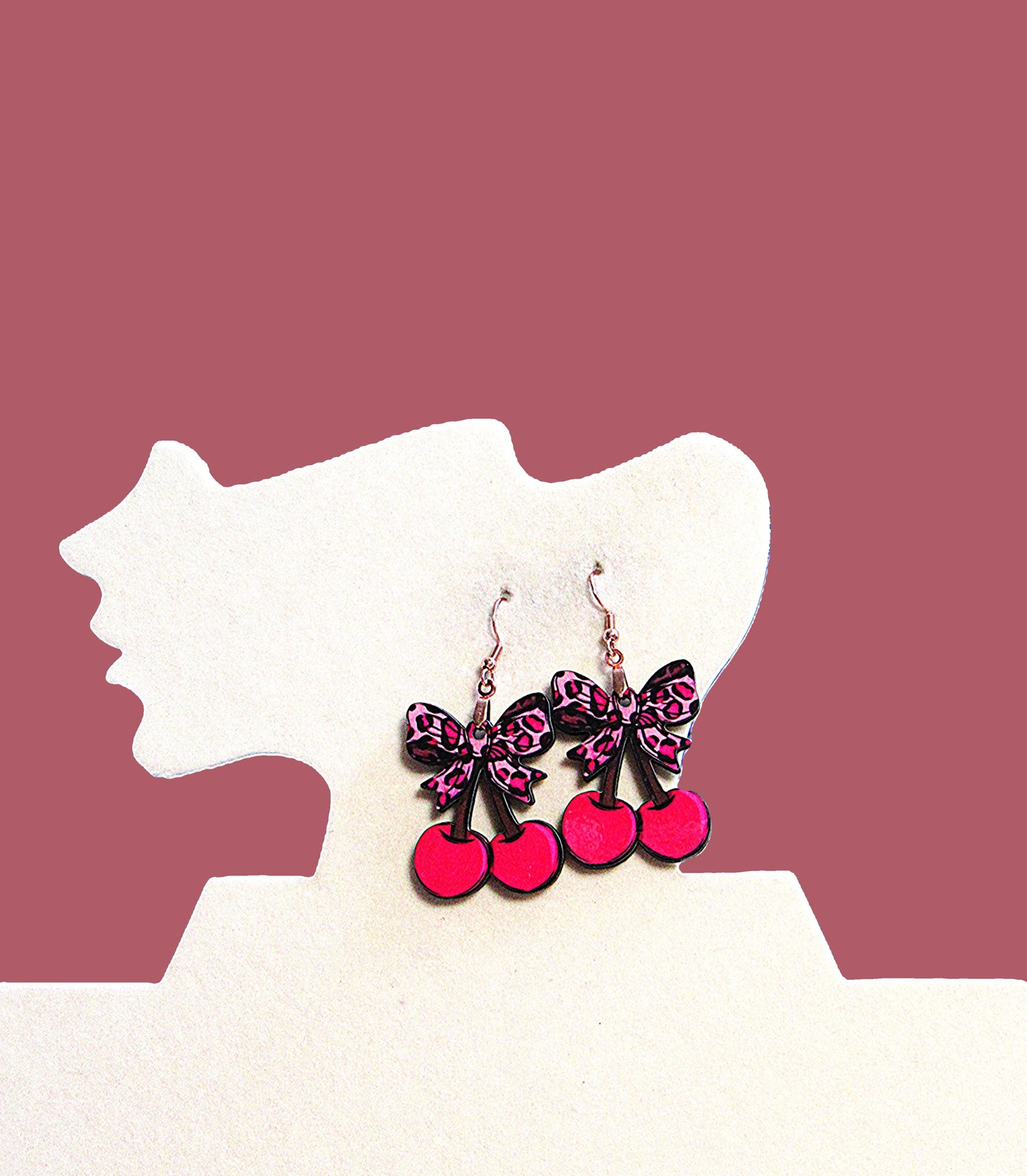 Cherries with Bow Shaped Sublimated Earrings 1.5 inch