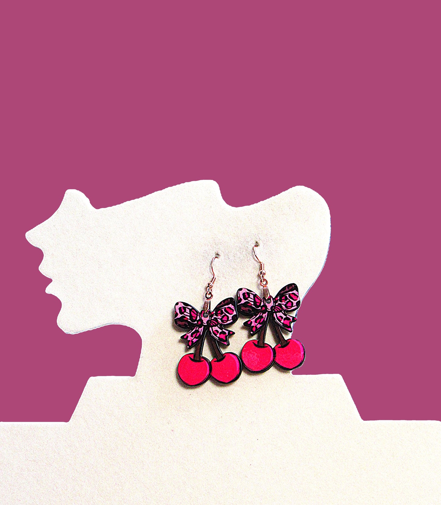 Cherries with Bow Shaped Sublimated Earrings 1.5 inch