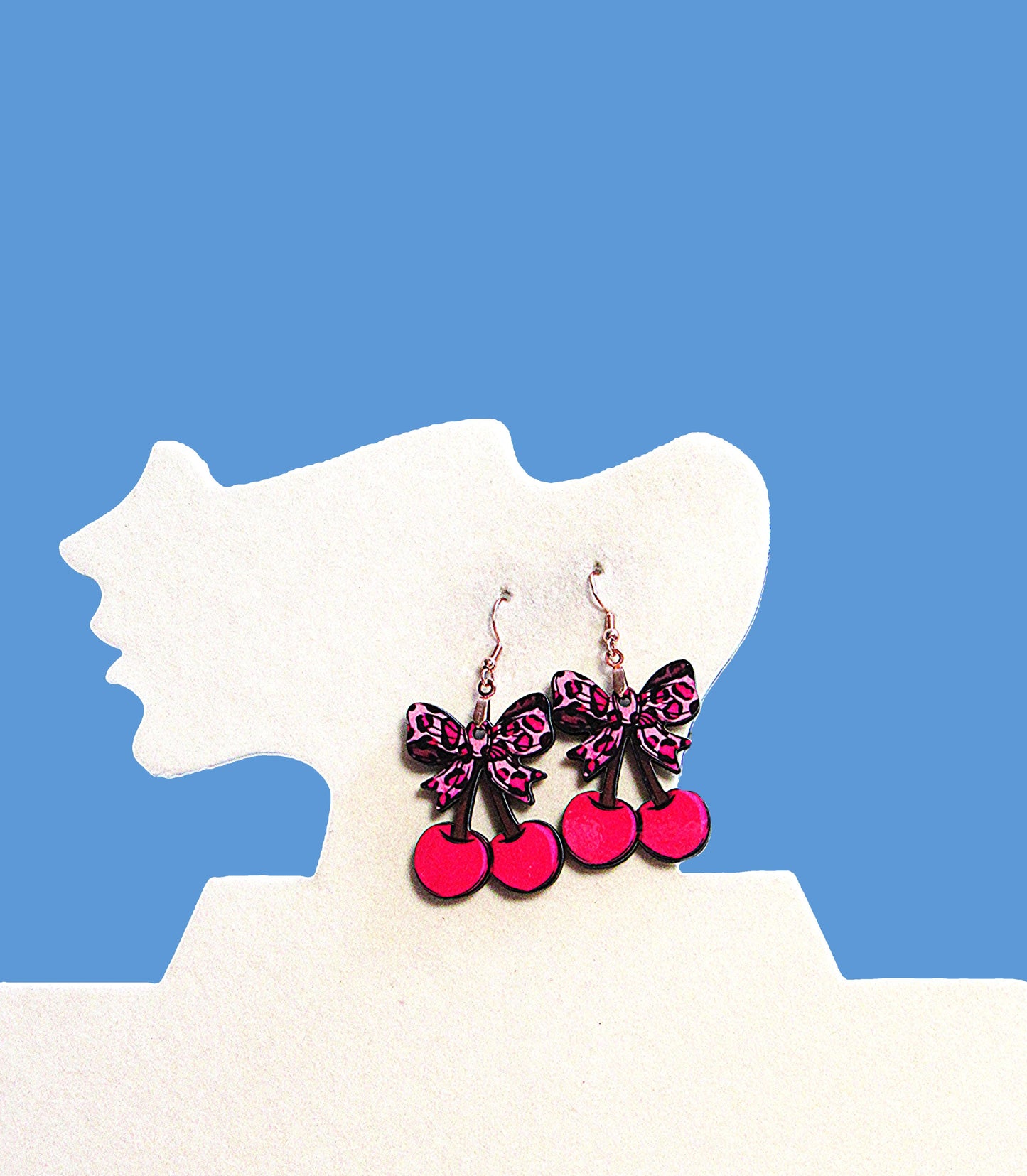 Cherries with Bow Shaped Sublimated Earrings 1.5 inch
