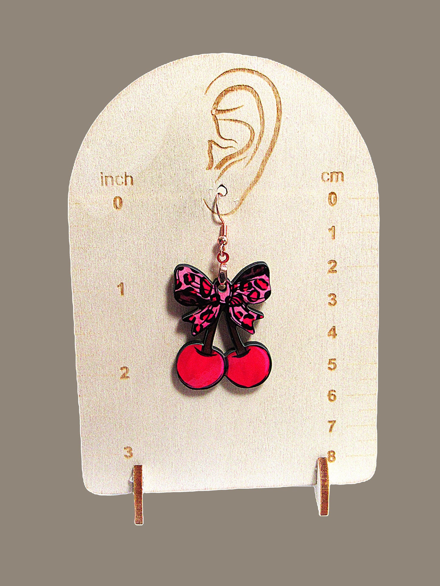 Cherries with Bow Shaped Sublimated Earrings 1.5 inch