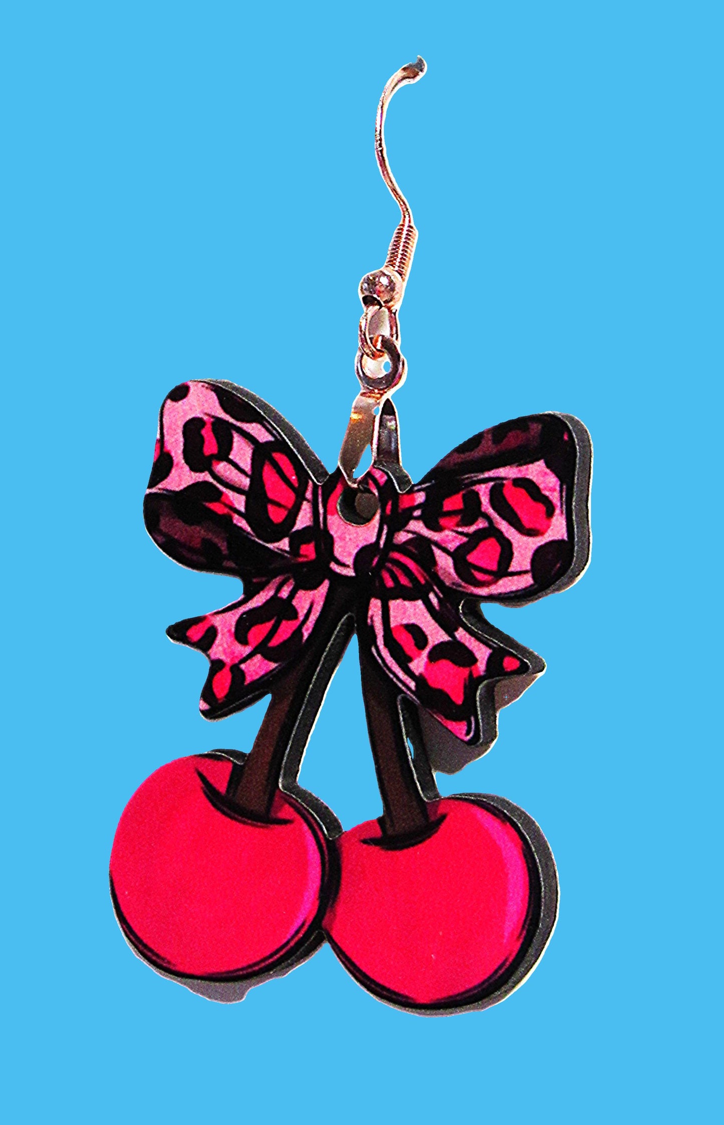 Cherries with Bow Shaped Sublimated Earrings 1.5 inch