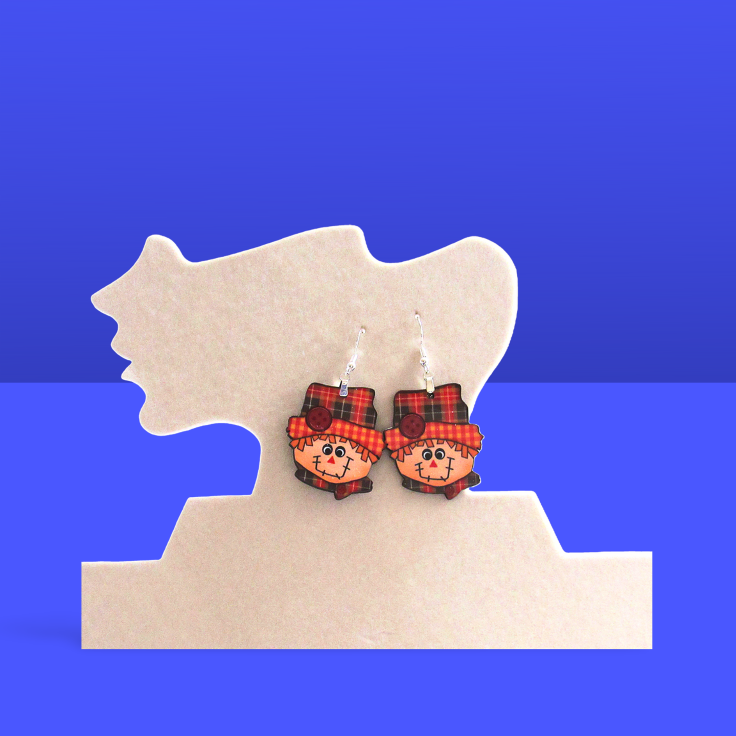 Scarecrow Head Shaped Sublimated Earrings