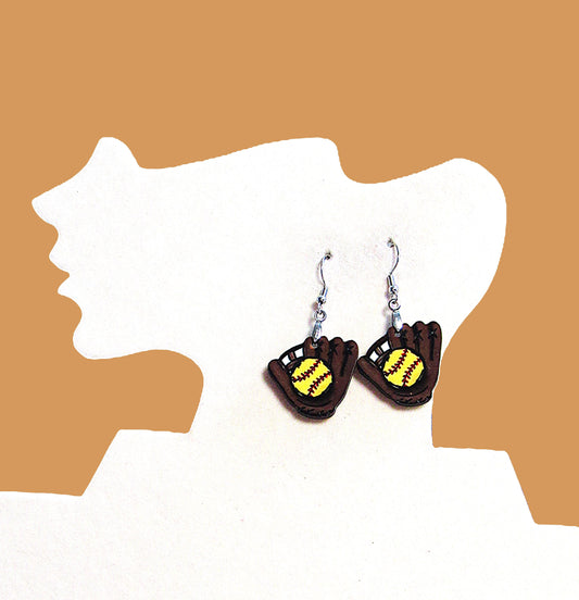 Baseball Glove Shaped Sublimated Earrings 1 inch