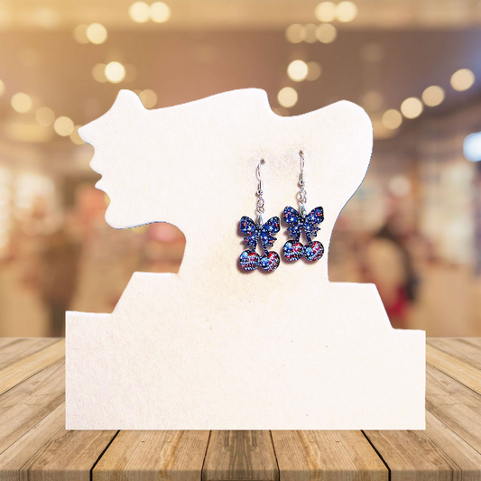 Glitter Acrylic Cherries with Bow Shaped Sublimated Earrings 1 inch