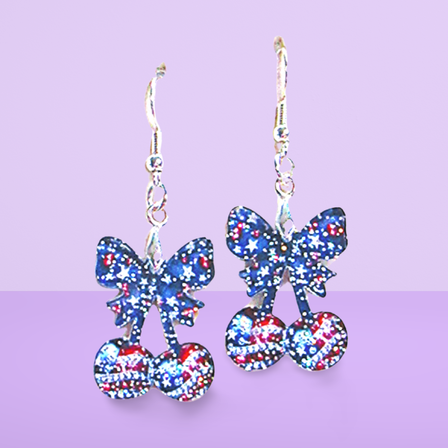 Glitter Acrylic Cherries with Bow Shaped Sublimated Earrings 1 inch