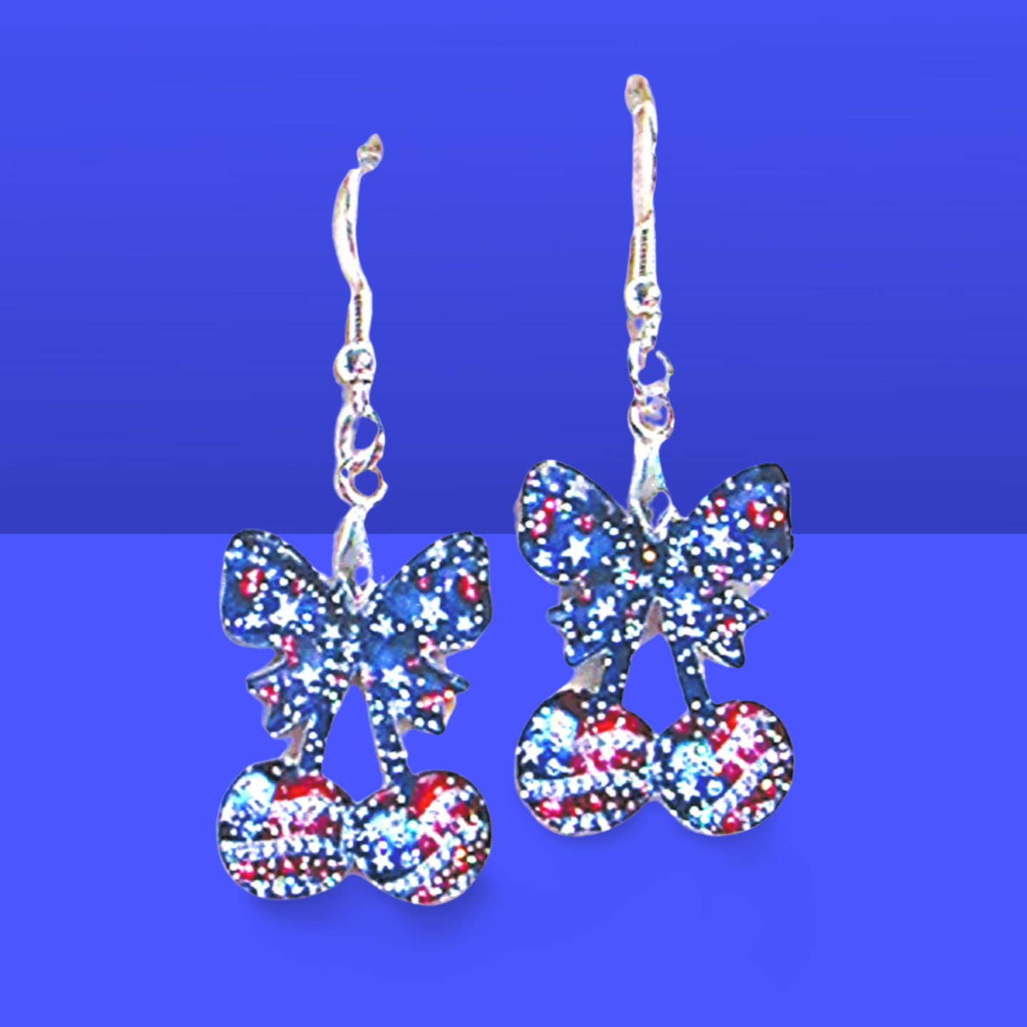 Glitter Acrylic Cherries with Bow Shaped Sublimated Earrings 1 inch