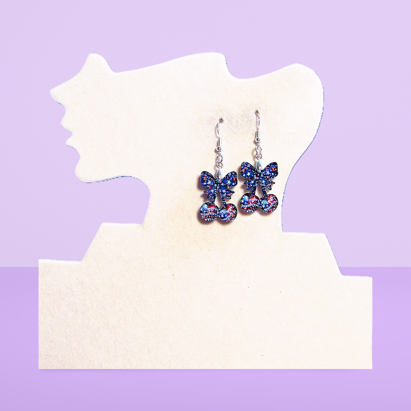 Glitter Acrylic Cherries with Bow Shaped Sublimated Earrings 1 inch