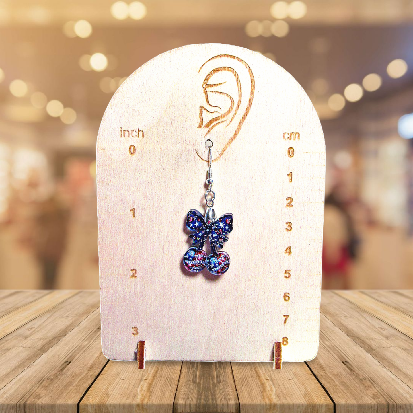 Glitter Acrylic Cherries with Bow Shaped Sublimated Earrings 1 inch