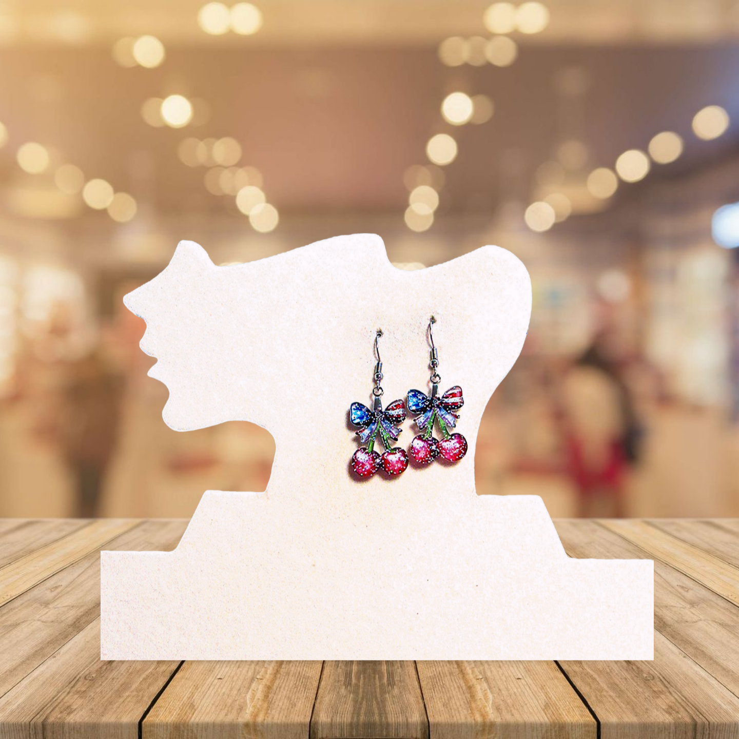 Glitter Acrylic Cherries with Bow Shaped Sublimated Earrings 1 inch