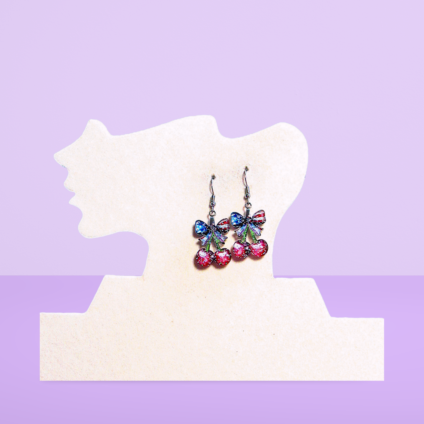 Glitter Acrylic Cherries with Bow Shaped Sublimated Earrings 1 inch