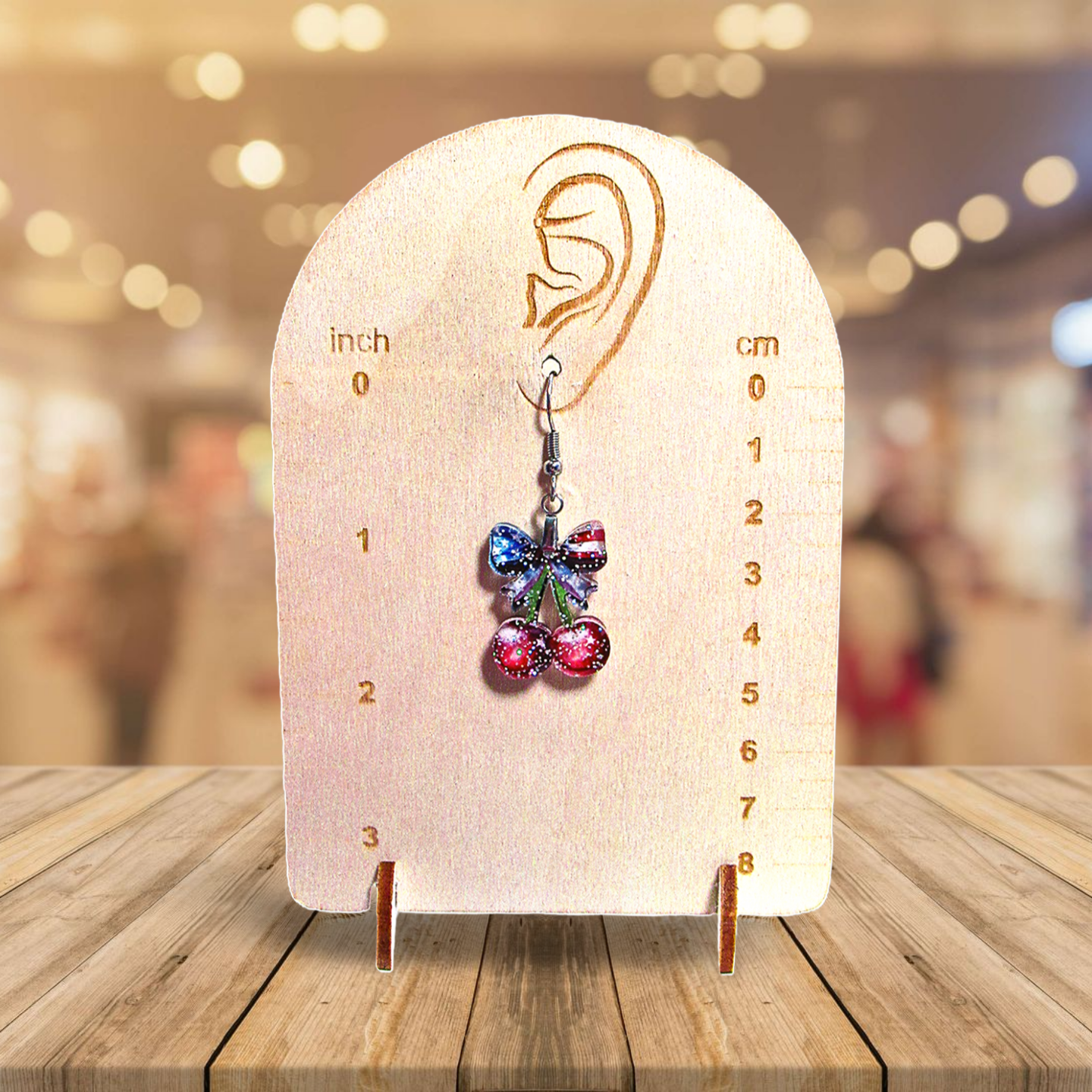 Glitter Acrylic Cherries with Bow Shaped Sublimated Earrings 1 inch