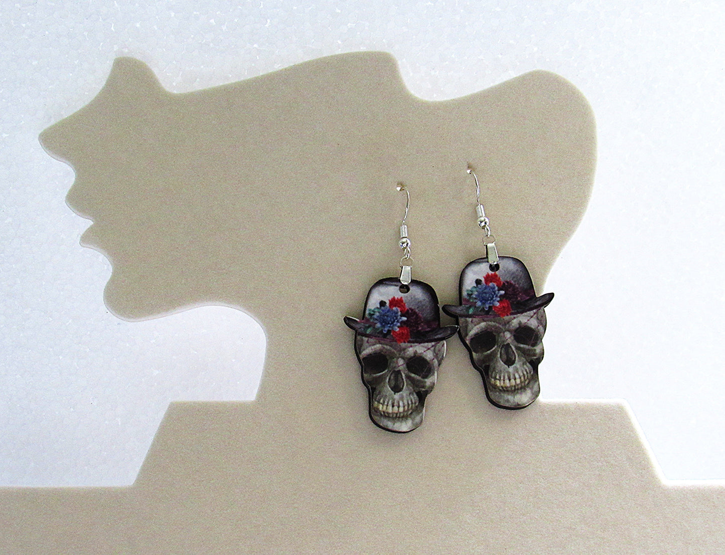 Skull with Hat Shaped Sublimated Earrings 1.5 inch